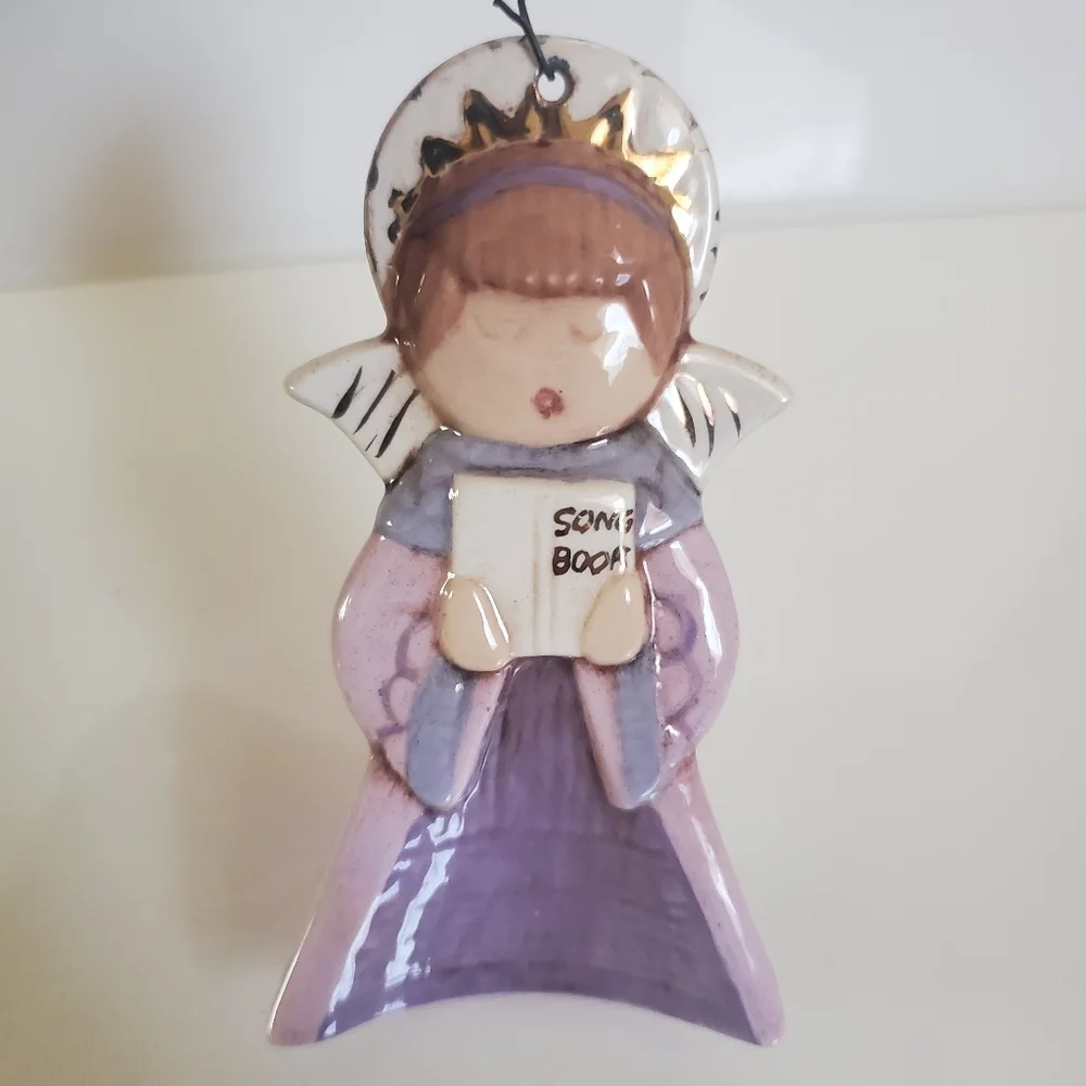 Vintage 1983 Ceramic Hand Painted Angel Ornament *Signed*